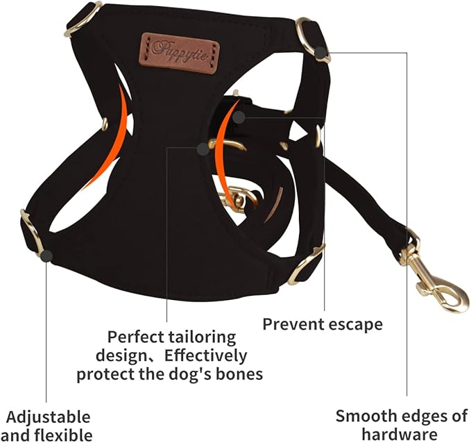 Puppytie No Pull Small Dog Harness with Multifunction Dog Leash,Lightweight Soft Adjustable No Choke Escape Proof Pet Harness Vest Pet Harness Vest,Black,M Puppytie