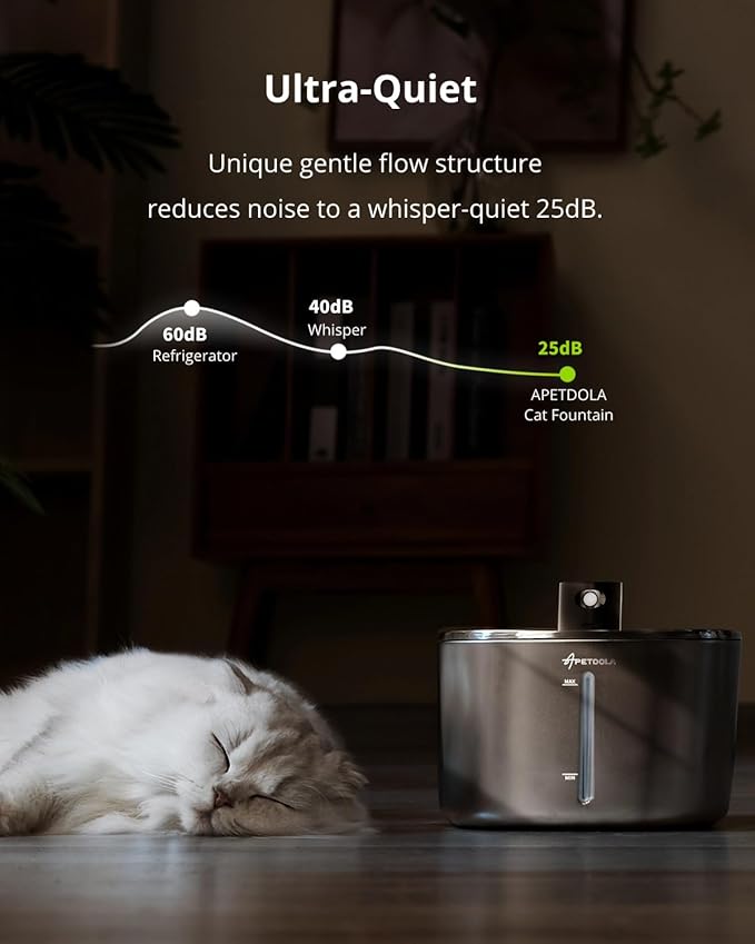 Wireless Cat Water Fountain, 135 fl oz/4L Stainless Steel Cat Fountain Battery Operated with Water Level Window, 3 Work Modes, Cordless Pet Fountain for Cats, Dogs, Pets, Inside, Black - PAWPICO
