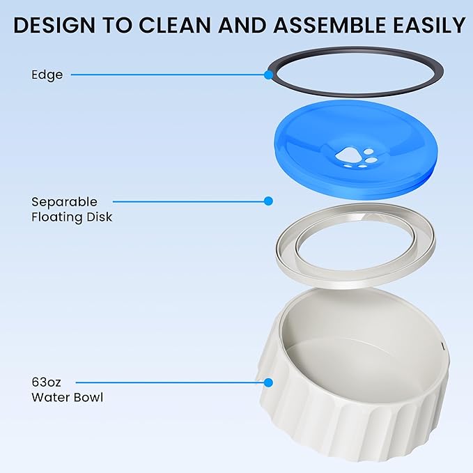 Dog Water Bowl No Spill 70oz/2L Large Capacity Dog Water Bowl Dispenser Non Slip No Splash Dog Water Bowl Pet Slow Feeder No Drip Dog Water Bowl on Vehicle Slow Water Bowl for Dogs and Cat Blue - PAWPICO