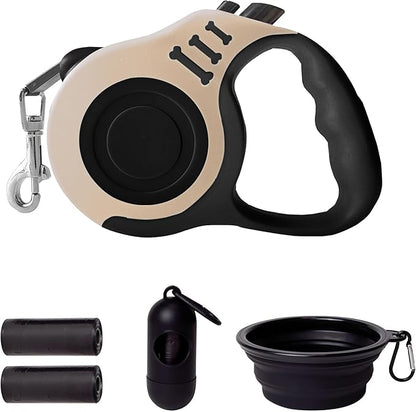 Retractable Dog Leash Automatic Telescopic Tractor Dog Tape, Pet Tape 10/16 FT Durable and Convenient, with Folding Bowl, Dispenser, Rubbish Bags, Suitable for Small and Medium Dogs LIEVUIKEN