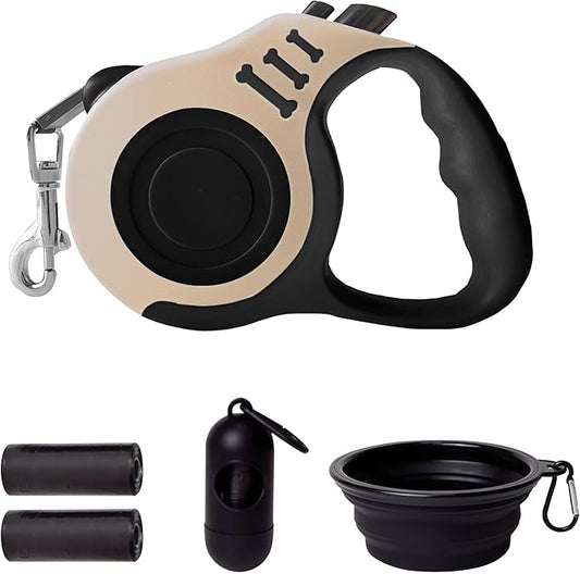 Retractable Dog Leash Automatic Telescopic Tractor Dog Tape, Pet Tape 10/16 FT Durable and Convenient, with Folding Bowl, Dispenser, Rubbish Bags, Suitable for Small and Medium Dogs LIEVUIKEN