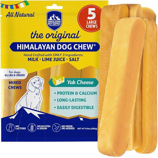 Himalayan Dog Chew Original Yak Cheese Dog Chews, 100% Natural, Long Lasting, Gluten Free, Healthy & Safe Dog Treats, Lactose & Grain Free, Protein Rich, Mixed Sizes, Dogs 65 Lbs & Smaller, 9.9 oz - PAWPICO
