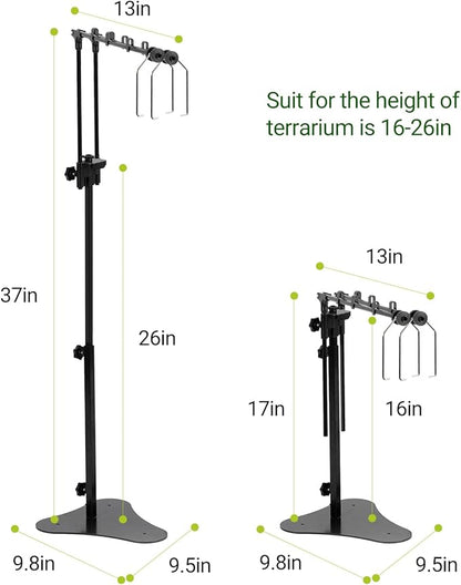 REPTI ZOO Reptile Dual Lamp Stand Adjustable Light Holder Lamp Hanging Bracket Metal Support for Reptile Glass Terrarium Heating Light Amphibians Cage REPTIZOO