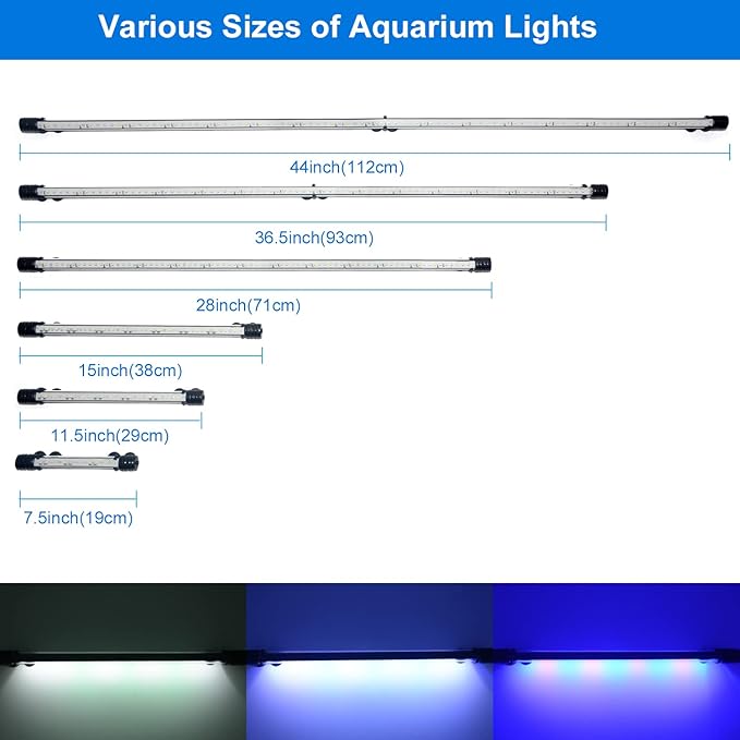 VARMHUS Submersible LED Aquarium Light,Fish Tank Light with Timer Auto On/Off Dimming Function,3 Light Modes Dimmable&4-Color LED,10 Brightness Levels Optional&3 Levels of timed Loop 18LEDS-7.5'' VARMHUS