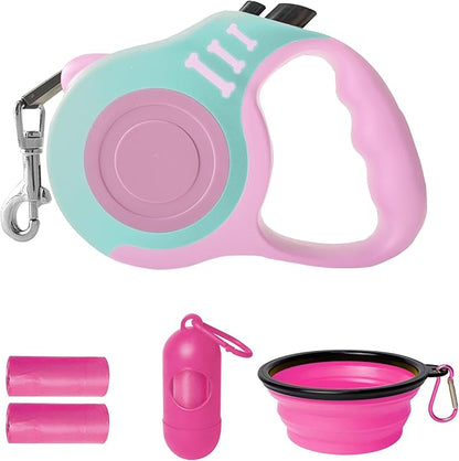 Retractable Dog Leash Automatic Telescopic Tractor Dog Tape, Pet Tape 10/16 FT Durable and Convenient, with Folding Bowl, Dispenser, Rubbish Bags, Suitable for Small and Medium Dogs LIEVUIKEN