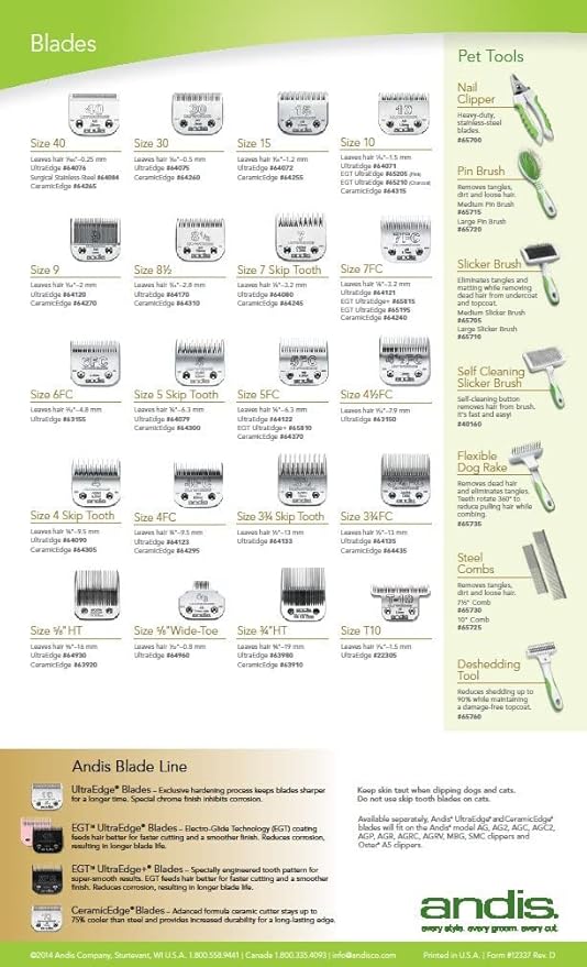 Andis (Pet) 64440 CeramicEdge Ceramic Coarse Pet Replacement Blade Cutter, Size-Coarse ,Silver Andis