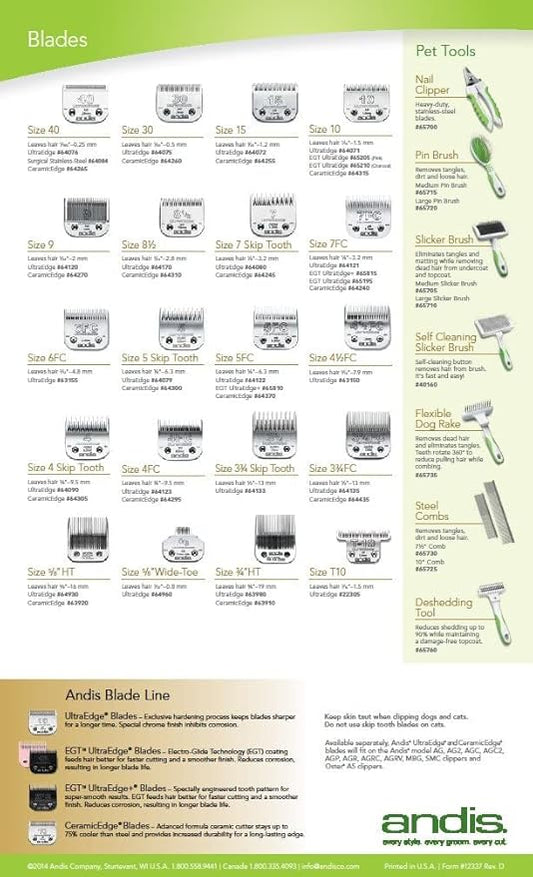 Andis (Pet) 64440 CeramicEdge Ceramic Coarse Pet Replacement Blade Cutter, Size-Coarse ,Silver Andis