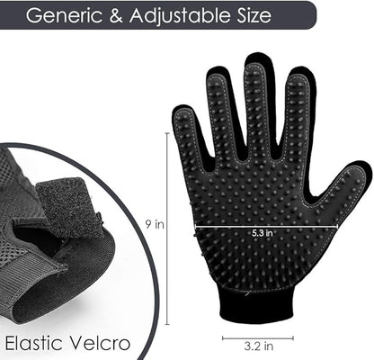 Upgrade Version Pet Grooming Glove - Gentle Deshedding Brush Glove for Dogs, Cats & Horses with Long and Short Fur - Efficient Pet Hair Remover Mitt - Enhanced Five Finger Design - 1 Pair (Black) - PAWPICO