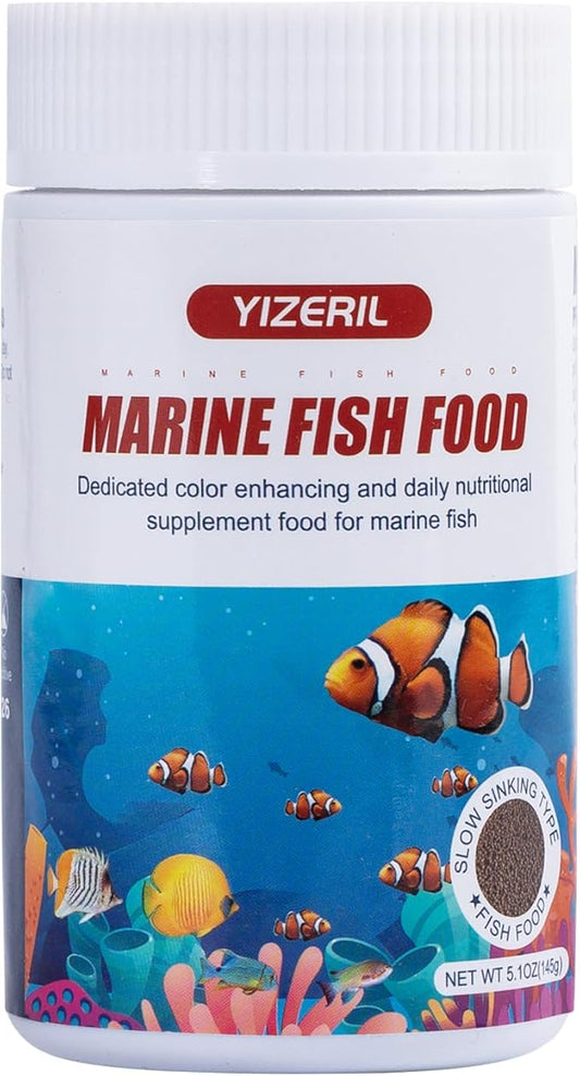 Marine Fish Food - Natural High Protein Saltwater Fish Food Color Enhancement for Clownfish Reef Fish Butterfly Fish Sea Goldfish Acanthurfish Other Small Sea Fish yizeril