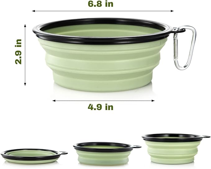 Dog Bowl Pet Collapsible Bowls, 2 Pack Collapsible Dog Water Bowls for Cats Dogs, Portable Pet Feeding Watering Dish for Walking Parking Traveling with 2 Carabiners (Large, Fairy Pink & Sprout Green) - PAWPICO
