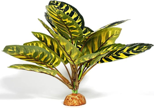 Reptile Terrarium Decor Plants, Bearded Dragon Tank Accessories fit Crested Gecko Leopard Lizard Chameleon Ball Python Snake Frog - Yellow Fake Prayer Peacock Plants WOLEDOE