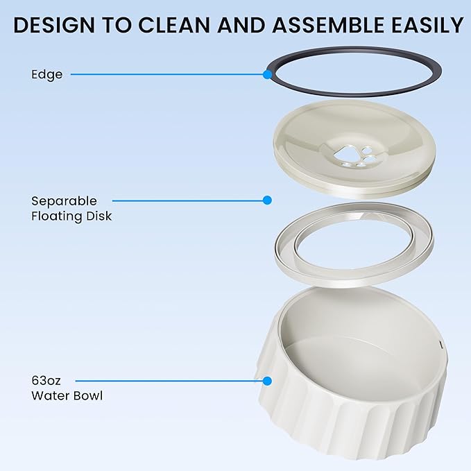 Dog Water Bowl No Spill 70oz/2L Large Capacity Dog Water Bowl Dispenser Non Slip No Splash Dog Water Bowl Pet Slow Feeder No Drip Dog Water Bowl on Vehicle Slow Water Bowl for Dogs and Cat Beige - PAWPICO