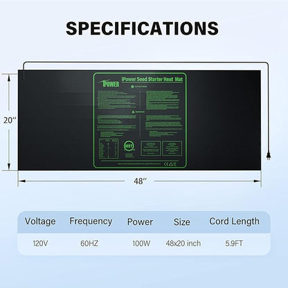 iPower 48" x 20" Waterproof Durable Seedling Heat Mat Warm Hydroponic Plant for Indoor Gardening Germination Starting, 2 Pack iPower