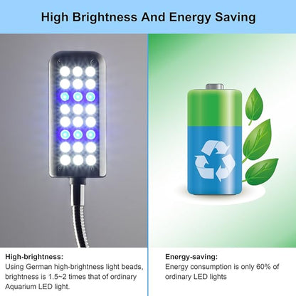 Aquarium Light Small LED Clip Light for Fish Tank, 1 Yr Warranty DaToo