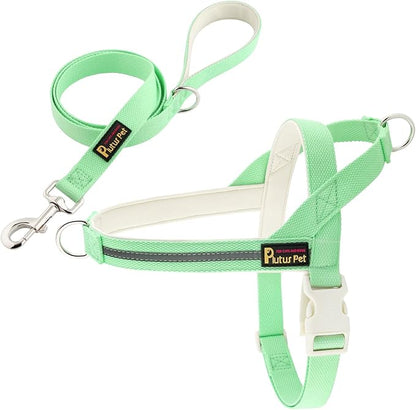 Plutus Pet Cotton Dog Harness and Leash Set, Reflective and Soft Padded, Quick Fit Vest Harness, for Small, Medium and Large Dogs, Light Green, M PLUTUSPET