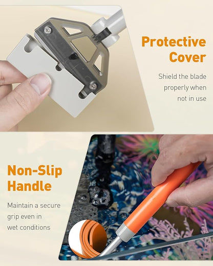 Pawfly Aquarium Algae Scraper Cleaner Fish Tank Brush with 5 Stainless Steel Blades, 26 Inch Aquarium Glass Scraper Aquarium Cleaning Tool Pawfly