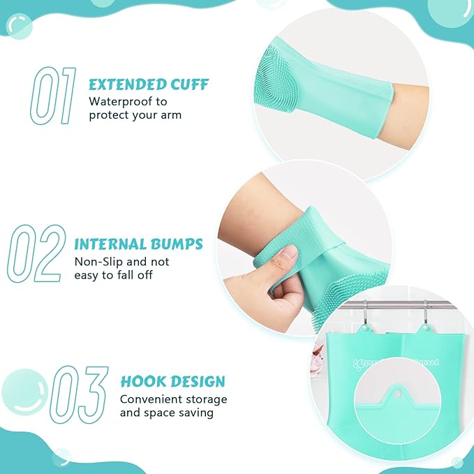 Pecute Heat Resistant Pet Grooming Gloves, Green, with High-Density Teeth, Silicone Bathing and Massaging Gloves for Dogs and Cats - PAWPICO