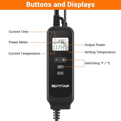 5.5-INCH Reptile Thermostat Light Fixture - Heat Lamp Temperature Controller (Max 100W) for Bearded Dragons, Snakes & Leopard Geckos, E26 REPTITRIP