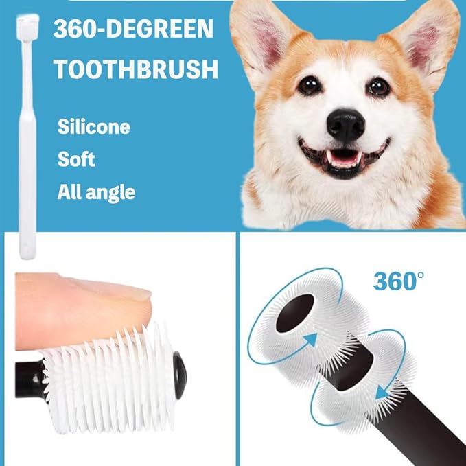 8 Pack Small Dog & Cat Toothbrush Kit, 360º Pet Toothbrush/Mini Head/Dual Head / 10000 Ultra-Soft Bristles Tooth Brush/Finger Toothbrushs for Cat Kitten Doggie Dental Care, Oral Hygiene Qubccum