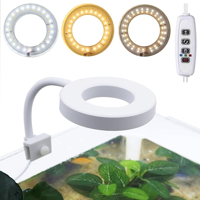 Upgraded Aquarium Light with Timer Clip On Fish Tank LED Light Small USB Light Dimmer Multi-Color White+Warm Yellow+Yellow 1 to 5 Gal (Adapter NOT Included) PUEUTU