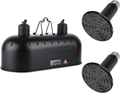 15inch Dual Reptile Light Fixture, Max 150W Reptile Heat Lamp Fixture with 2PCS 150W Ceramic Heat Emitter, Double Dome UVB Reptile Light Fixture for Reptile Terrarium and Tortoise Habitat DXOPHIEX