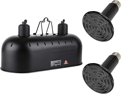 15inch Dual Reptile Light Fixture, Max 150W Reptile Heat Lamp Fixture with 2PCS 150W Ceramic Heat Emitter, Double Dome UVB Reptile Light Fixture for Reptile Terrarium and Tortoise Habitat DXOPHIEX