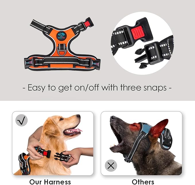 PHOEPET No Pull Dog Harnesses for Small Dogs Reflective Adjustable Front Clip Vest with Handle 2 Metal Rings 3 Buckles [Easy to Put on & Take Off] (S, Orange) PHOEPET