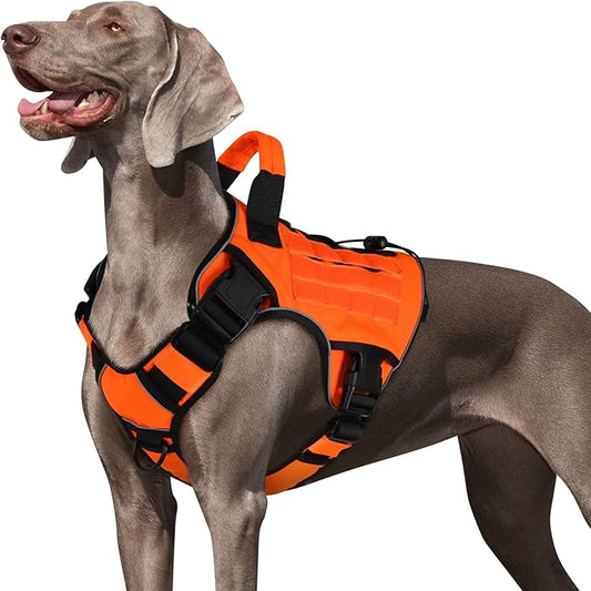 WINGOIN Orange Tactical Dog Harness Vest for Large Dogs No Pull Adjustable Reflective Military Pet Harness with Handle for Golden Retriever, Doberman Pinscher, Rottweiler, Great Dane Service Dog (XL) WINGOIN