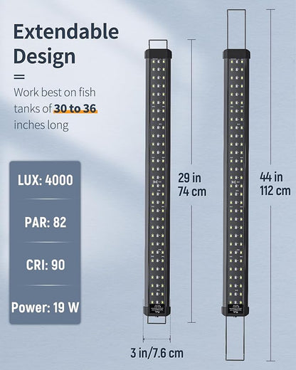 Pawfly 21W Aquarium LED Light for 30 to 36 Inch Fish Tanks Extendable Fish Tank Light with Full Spectrum Brilliant White Blue Red Lights with Daytime & Night Modes and Adjustable Brightness Pawfly