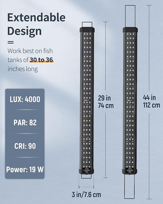 Pawfly 21W Aquarium LED Light for 30 to 36 Inch Fish Tanks Extendable Fish Tank Light with Full Spectrum Brilliant White Blue Red Lights with Daytime & Night Modes and Adjustable Brightness Pawfly