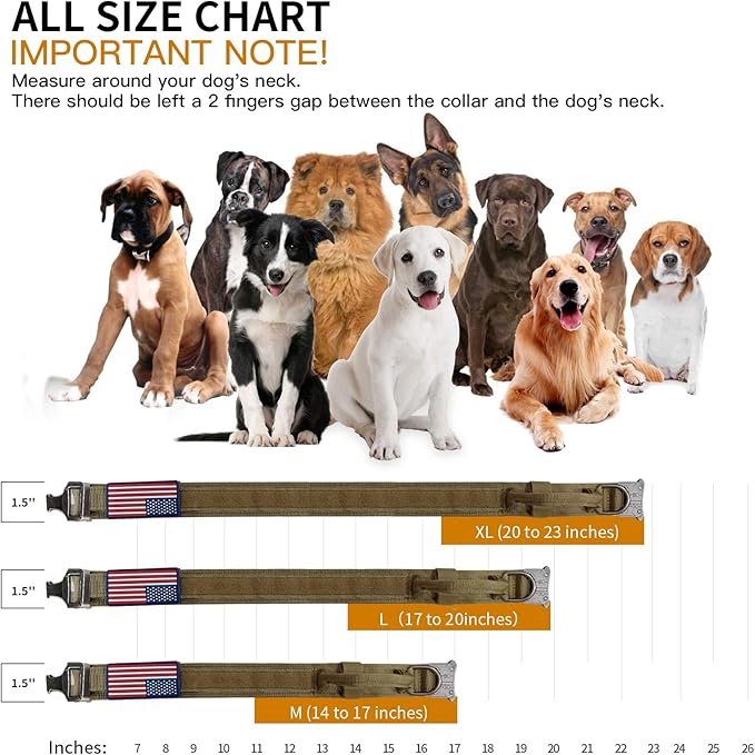 Tactical Dog Collar Military Dog Collar Adjustable Nylon Dog Collar Heavy Duty Metal Buckle with Handle for Dog Training,with Patches(Brown, L) Celifelight