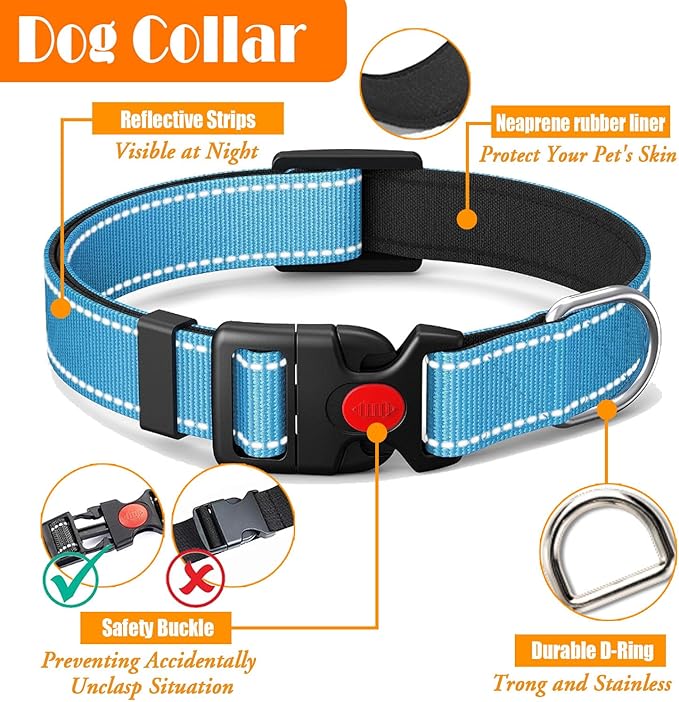 No Pull Dog Harness, Collar & Leash Set | Includes Dog Seat Belt, Collapsible Bowls & Poop Bag Dispenser. Ideal for Training, Walking, Hiking. Fits Small to Large Dogs(Blue-XL) Lovebegetslove