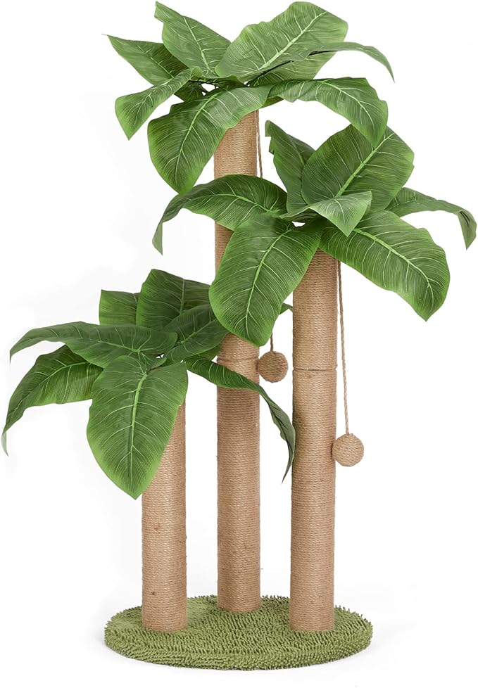 31.5Inch Cat Scratching Post,Cat Scratcher Tree with 3 Scratching Poles & 2 Interactive Dangling Balls,Cats Scratching Posts for Indoor Kitten & Adult Cats - PAWPICO