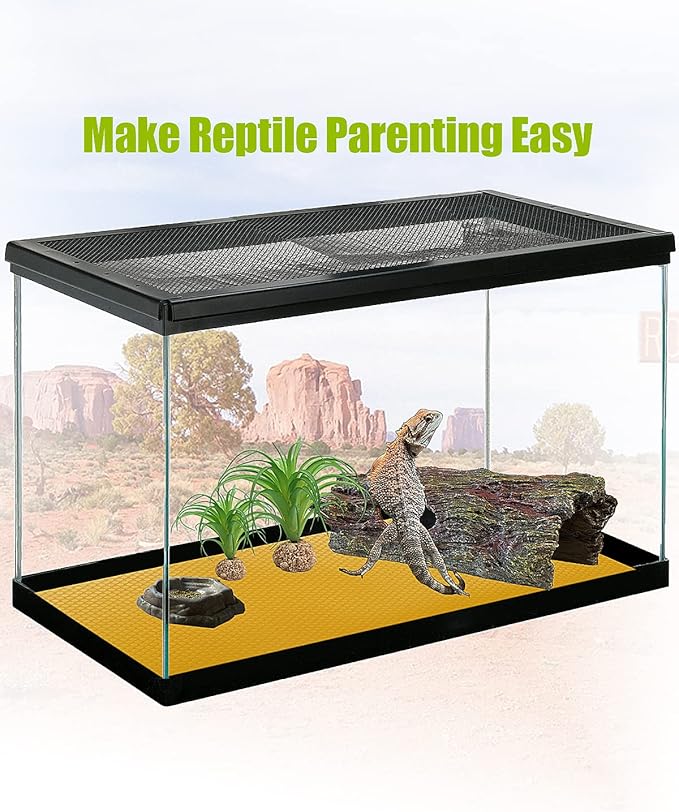 Bearded Dragon Tank Accessories, Reptile Substrate Floor, Leopard Gecko Tank Liner Mat for 40 Gallon, 20 Gallon, 50 Gallon,75 Gallon Lizard Tank, Yellow Helidrago