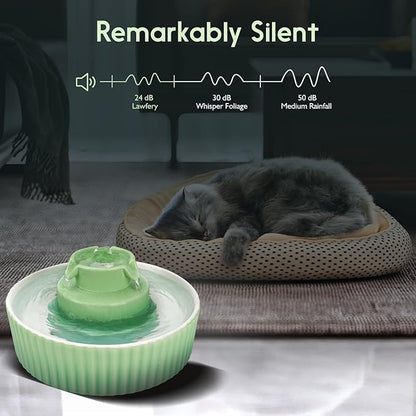 Ceramic Cat Water Fountain, 2.1L/71oz Cat Fountain with 3 Carbon Filters and 2 Water Pumps, Cupcake Pet Water Fountain for Cats and Dogs (Green) - PAWPICO