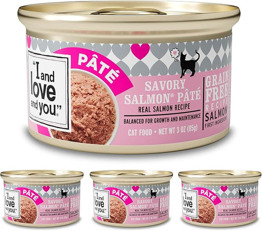 I AND LOVE AND YOU Wet Cat Food - Savory Salmon Pâté - Salmon Recipe, Grain Free, Filler Free, 3oz Pack of 4 Cans - PAWPICO