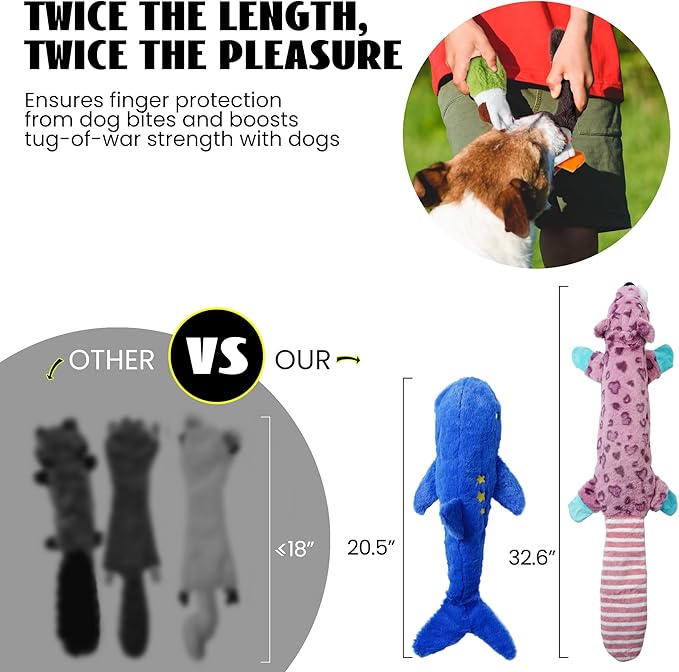 Nocciola 2-in-1 No Stuffing Crinkle Dog Toys with Soft and Durable Fabric, Holds Water Bottles, 2 Extra Long & 3 Regular Size Stuffless Dog Toys, Squeaky Dog Toys for Small to Large Dog - PAWPICO