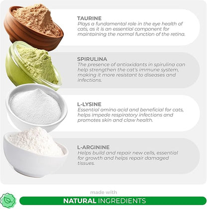 Multivitamin for Cats - 4oz Powder - L-Lysine, Taurine, and Spirulina for Immune Support and Eye Health - Fish Oil & Vitamins for Skin and Heart Health. (for Cats) CocoandLuna