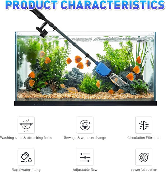 lives Electric Aquarium Vacuum Gravel Cleaner, 32W 6 in 1 Multifunction Automatic Fish Tank Gravel Cleaner Vacuum for Wash Sand & Water Changer Lives