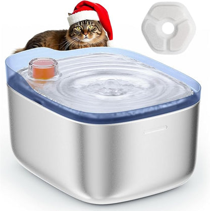 APETDOLA Cat Water Fountain, Battery Operated Cat Water Dispenser, 4.5L/158oz Stainless Steel Pet Water Fountains for Cats Indoor, Automatic Dog Water Bowl with Quiet Pump, Blue - PAWPICO