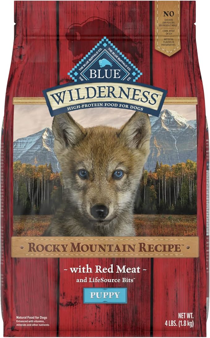 Blue Buffalo Wilderness Rocky Mountain Recipe High Protein, Natural Puppy Dry Dog Food, Red Meat 4-lb - PAWPICO