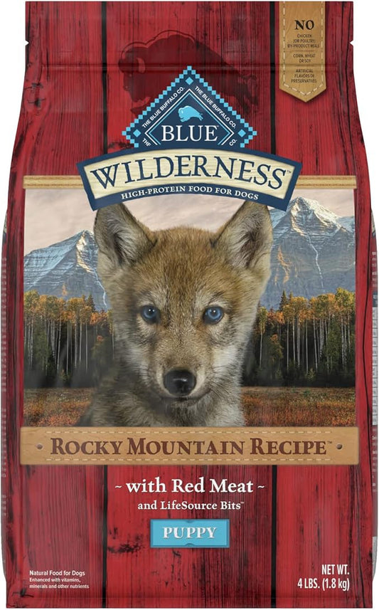 Blue Buffalo Wilderness Rocky Mountain Recipe High Protein, Natural Puppy Dry Dog Food, Red Meat 4-lb - PAWPICO