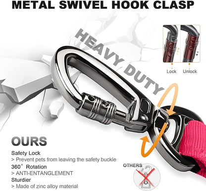 Tactical Dog Collar and Bungee Leash,Military Dog Collar & Leash Set with USA American Flag Adjustable K9 Collar with Heavy Duty Metal Buckle & Handle,with Patches and Airtags Case (Pink, L) Celifelight