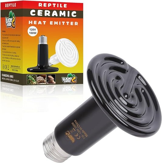 LUCKY HERP Reptile Heat Lamp - 100W Ceramic Heat Emitter Reptile Heat Lamp Bulbs (1 Pack), No Light Ceramic Heat Bulb, Ceramic Heat Lamp for Reptiles Amphibian Chicken Pet Brooder Coop Lizard Turtle LUCKYHERP