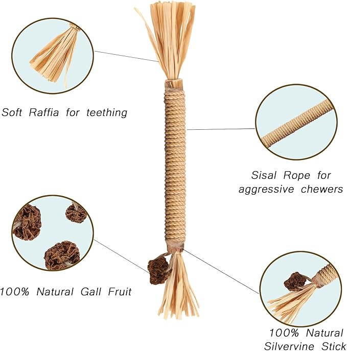 Cat Toy (6 PCS) Silver Rattan Stick Catnip Stick Cat Training Toy Cat Chew Stick Indoor Cat Interactive Toy Cat Tooth Cleaning Toy Cat Wooden Tooth Stick Cat Game - PAWPICO