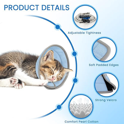 Cat Cone Collar Soft, Cat Recovery Collar Stop Licking After Surgery, Kitten Elizabethan Collar, Adjustable, Lightweight, Comfortable - Blue, S IDOGCHEW
