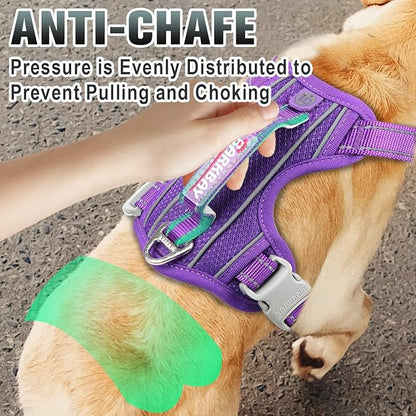 BARKBAY No Pull Dog Harness Large Reflective Dog Harness with Front Clip and Easy Control Handle for Walking Training Running with ID tag Pocket(Purple,XL) BARKBAY
