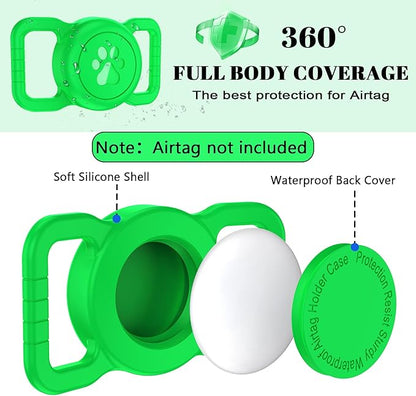 SANKALA Airtag Dog Collar Holder, [1 Pack] Waterproof Dog Airtag Holder, Silicone Full Body Covered Anti-Lost Protective Apple Air Tag Holder for Pet Collar - Fits All Width Collars, Green SANKALA