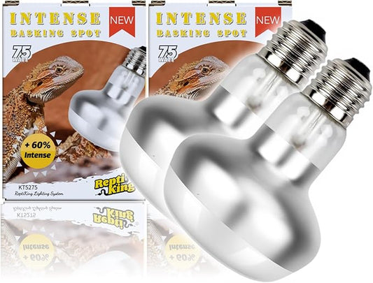 Reptile Heat Lamp, 2 Pack 75W Intense Basking Bulbs Light for Reptiles, UVA Daylight Basking Light for Bearded Dragon, Lizard, Gecko,Turtle, Reptile Heat Bulb ReptiKing