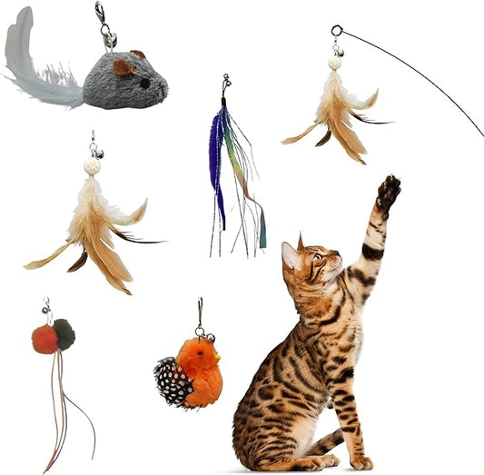 Interactive Play Set - Set of 5 Replacement Toys: Mouse, Duck, Feathers, Balls & Worm Heads - Engaging Cat Toys with Realistic Designs for Endless Fun - PAWPICO